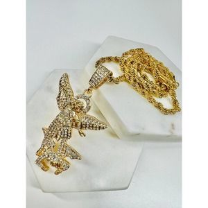 St Michael Pendant with 26" Rope Necklace 24K Gold Filled Archangel